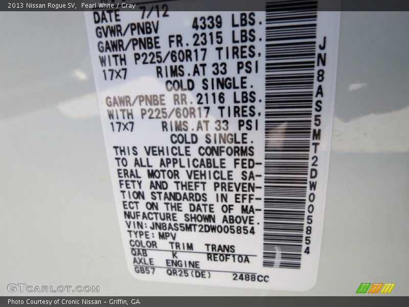 Pearl White / Gray 2013 Nissan Rogue SV