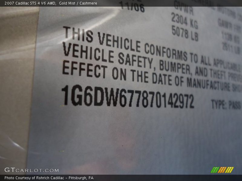 Gold Mist / Cashmere 2007 Cadillac STS 4 V6 AWD