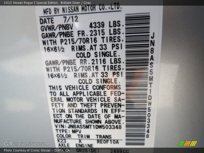 Brilliant Silver / Gray 2013 Nissan Rogue S Special Edition