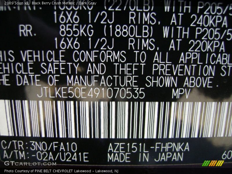 Black Berry Crush Metallic / Dark Gray 2009 Scion xB