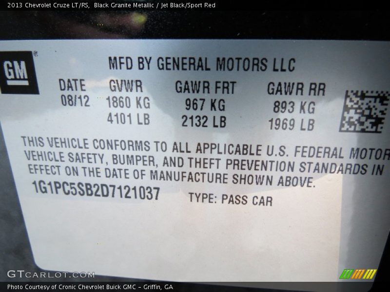 Black Granite Metallic / Jet Black/Sport Red 2013 Chevrolet Cruze LT/RS