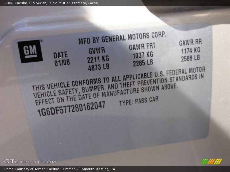 Gold Mist / Cashmere/Cocoa 2008 Cadillac CTS Sedan