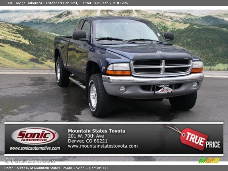 Patriot Blue Pearl / Mist Gray 2000 Dodge Dakota SLT Extended Cab 4x4