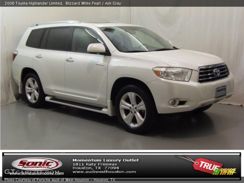 Blizzard White Pearl / Ash Gray 2008 Toyota Highlander Limited