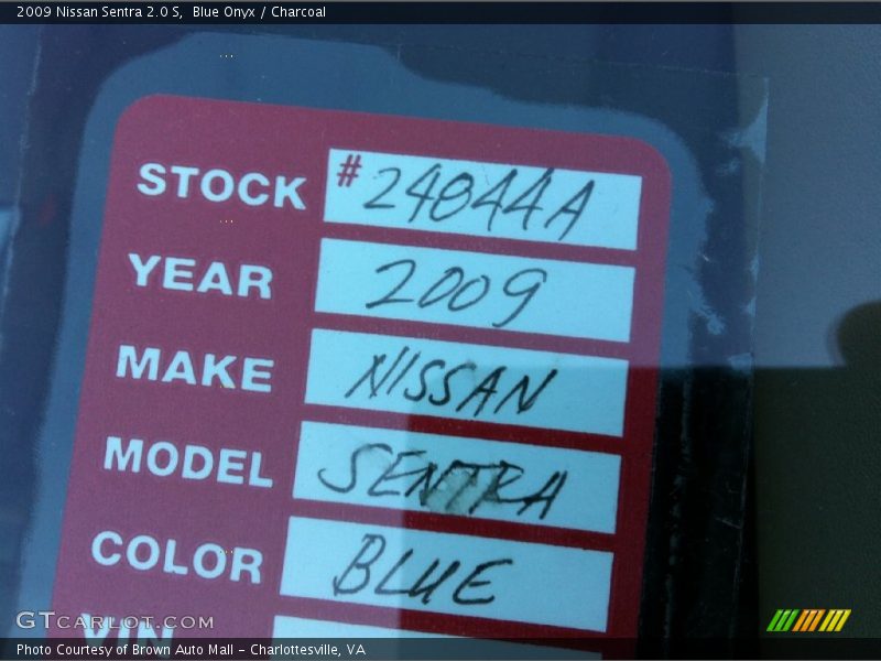 Blue Onyx / Charcoal 2009 Nissan Sentra 2.0 S