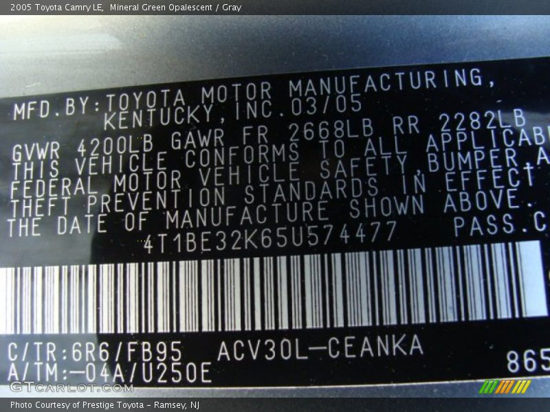 Mineral Green Opalescent / Gray 2005 Toyota Camry LE