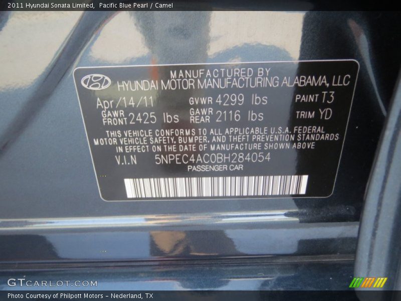 Pacific Blue Pearl / Camel 2011 Hyundai Sonata Limited