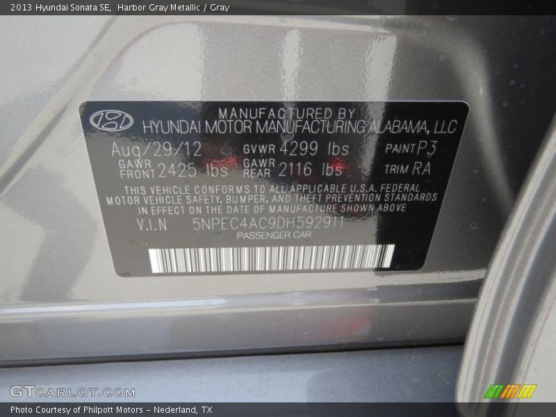 Harbor Gray Metallic / Gray 2013 Hyundai Sonata SE