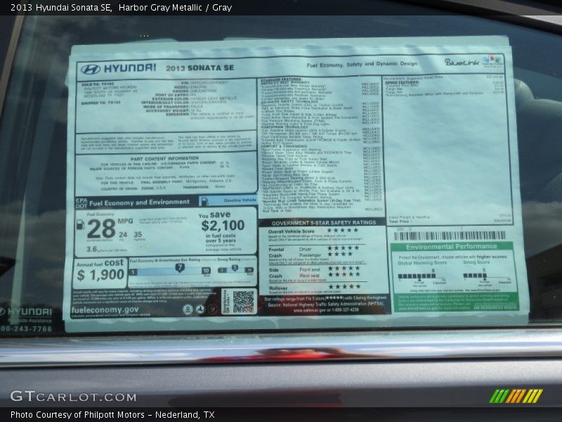 Harbor Gray Metallic / Gray 2013 Hyundai Sonata SE
