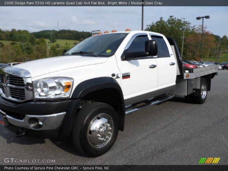 Bright White / Medium Slate Gray 2008 Dodge Ram 5500 HD Laramie Quad Cab 4x4 Flat Bed