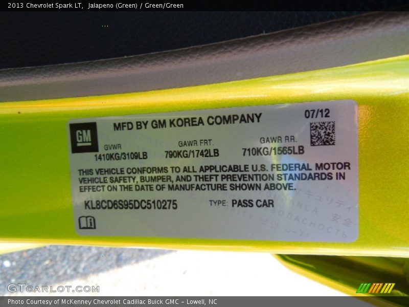 Info Tag of 2013 Spark LT