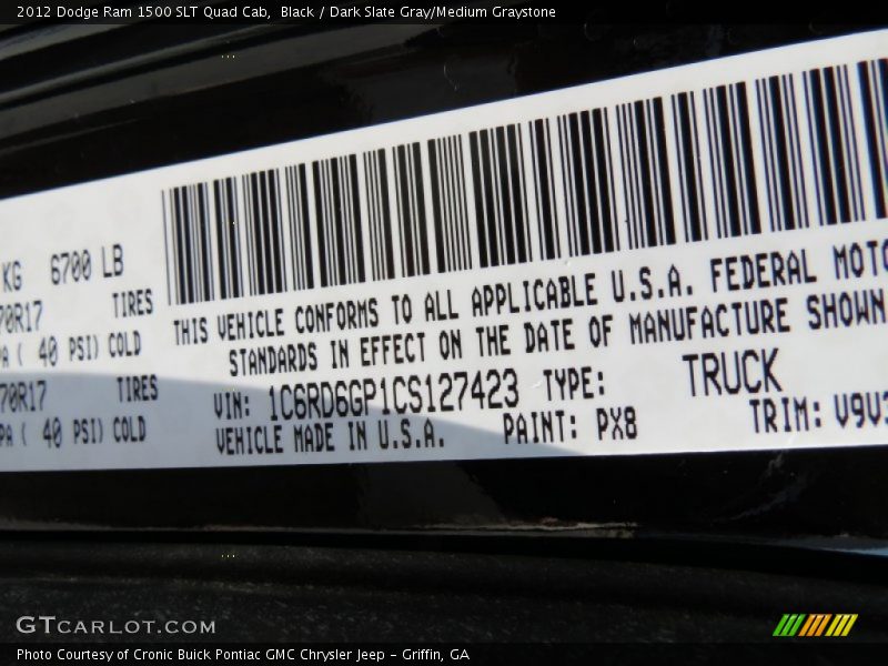 Black / Dark Slate Gray/Medium Graystone 2012 Dodge Ram 1500 SLT Quad Cab