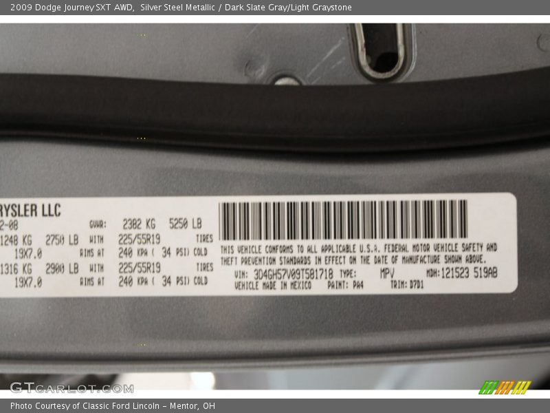 Silver Steel Metallic / Dark Slate Gray/Light Graystone 2009 Dodge Journey SXT AWD