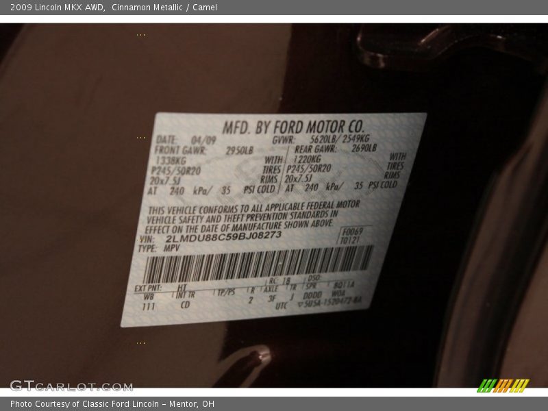 Cinnamon Metallic / Camel 2009 Lincoln MKX AWD