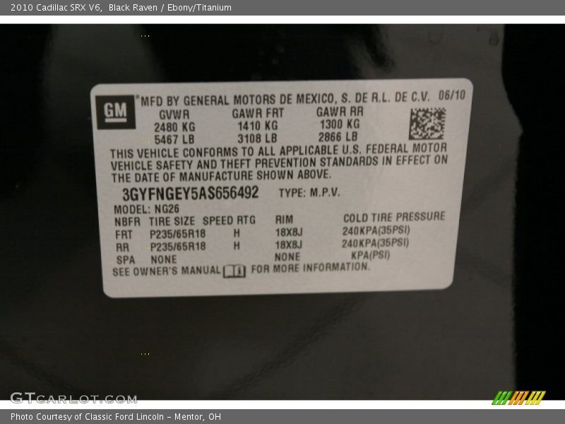 Black Raven / Ebony/Titanium 2010 Cadillac SRX V6