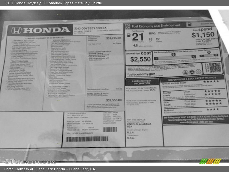 Smokey Topaz Metallic / Truffle 2013 Honda Odyssey EX