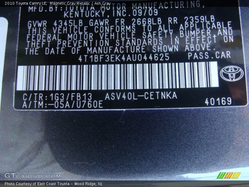 Magnetic Gray Metallic / Ash Gray 2010 Toyota Camry LE