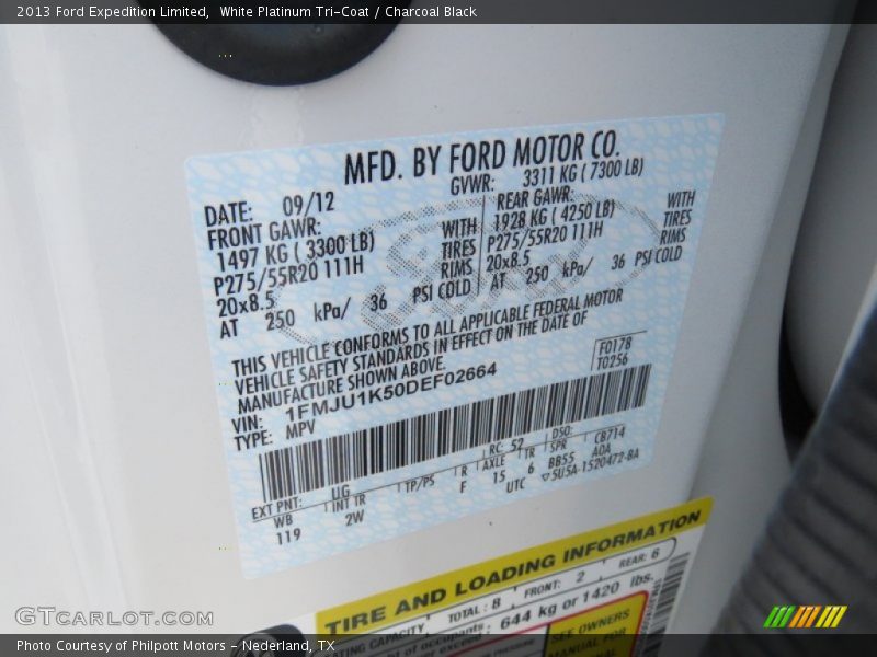 2013 Expedition Limited White Platinum Tri-Coat Color Code UG