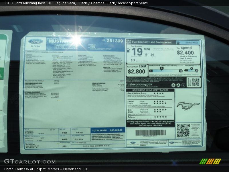  2013 Mustang Boss 302 Laguna Seca Window Sticker