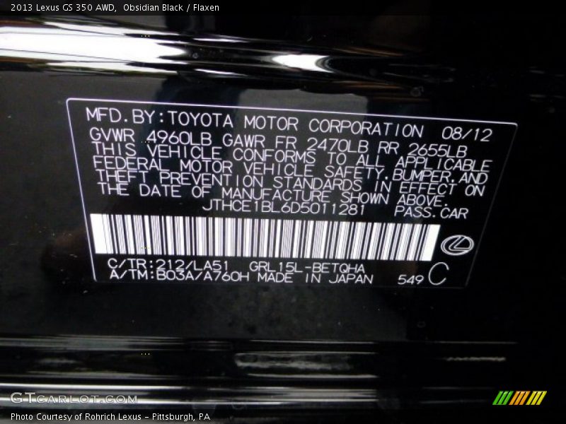 Obsidian Black / Flaxen 2013 Lexus GS 350 AWD