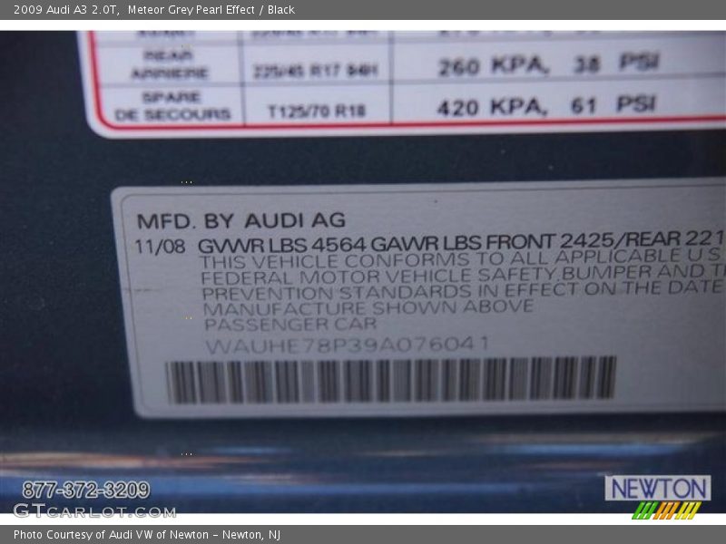 Meteor Grey Pearl Effect / Black 2009 Audi A3 2.0T