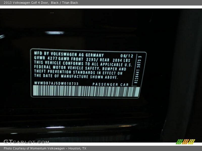 Black / Titan Black 2013 Volkswagen Golf 4 Door
