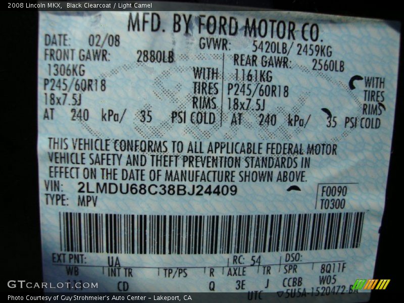 Black Clearcoat / Light Camel 2008 Lincoln MKX