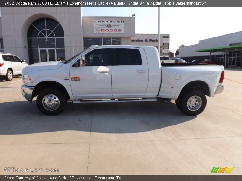 Bright White / Light Pebble Beige/Bark Brown 2012 Dodge Ram 3500 HD Laramie Longhorn Mega Cab 4x4 Dually