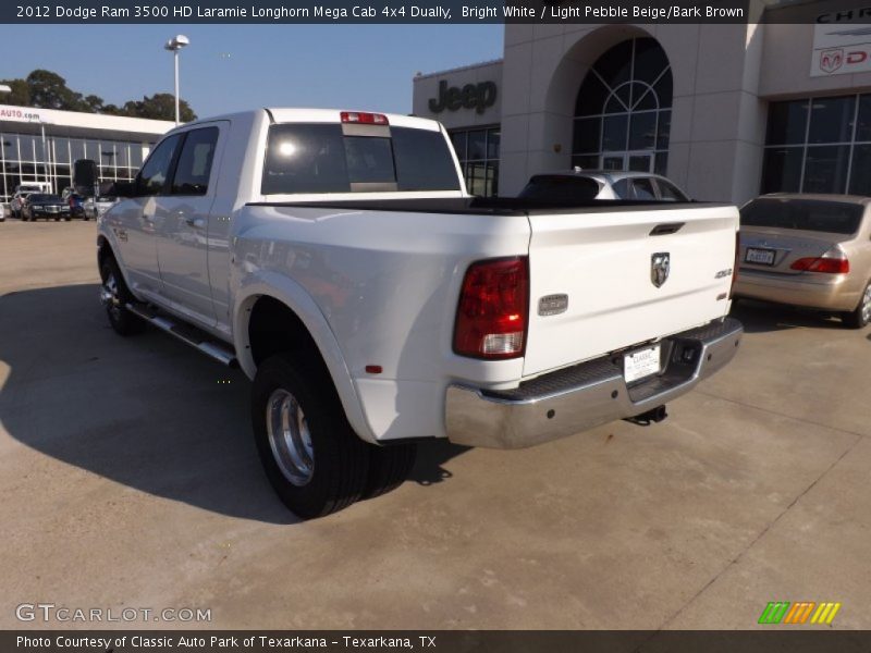Bright White / Light Pebble Beige/Bark Brown 2012 Dodge Ram 3500 HD Laramie Longhorn Mega Cab 4x4 Dually
