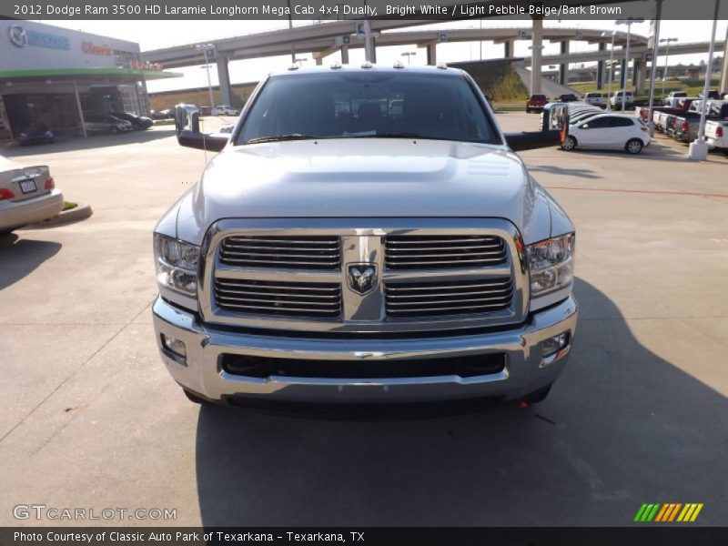 Bright White / Light Pebble Beige/Bark Brown 2012 Dodge Ram 3500 HD Laramie Longhorn Mega Cab 4x4 Dually