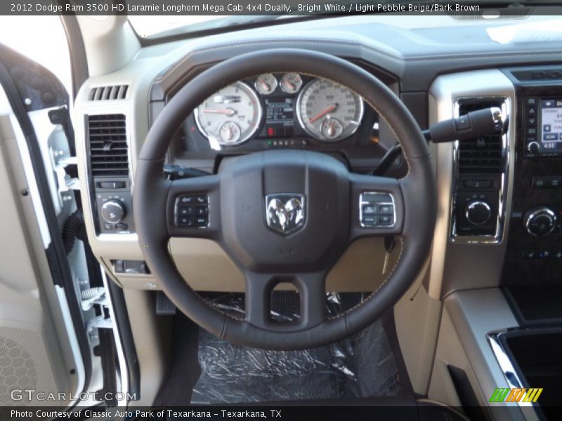Bright White / Light Pebble Beige/Bark Brown 2012 Dodge Ram 3500 HD Laramie Longhorn Mega Cab 4x4 Dually