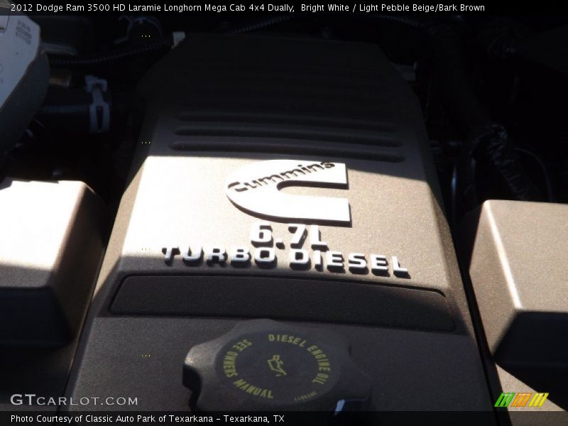 Bright White / Light Pebble Beige/Bark Brown 2012 Dodge Ram 3500 HD Laramie Longhorn Mega Cab 4x4 Dually
