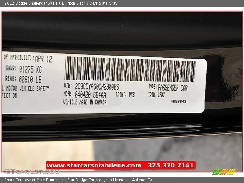 Pitch Black / Dark Slate Gray 2012 Dodge Challenger SXT Plus