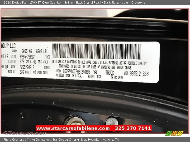 Brilliant Black Crystal Pearl / Dark Slate/Medium Graystone 2010 Dodge Ram 1500 ST Crew Cab 4x4