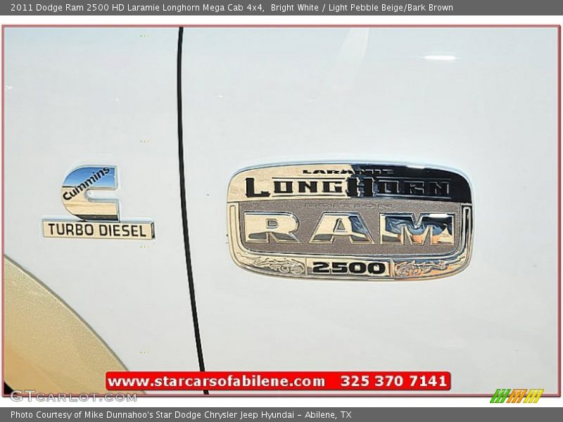 Bright White / Light Pebble Beige/Bark Brown 2011 Dodge Ram 2500 HD Laramie Longhorn Mega Cab 4x4