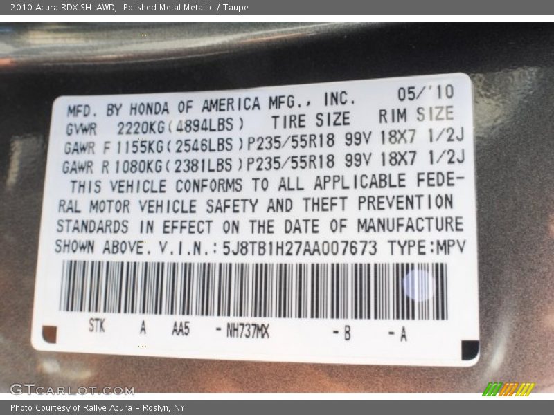 Polished Metal Metallic / Taupe 2010 Acura RDX SH-AWD