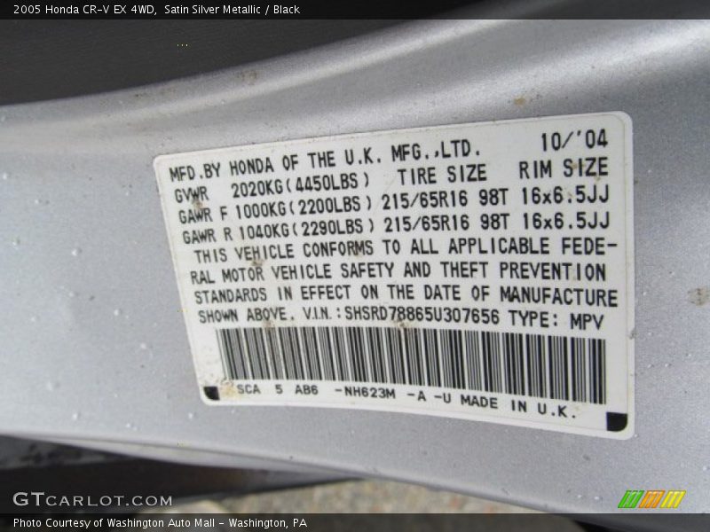 Satin Silver Metallic / Black 2005 Honda CR-V EX 4WD