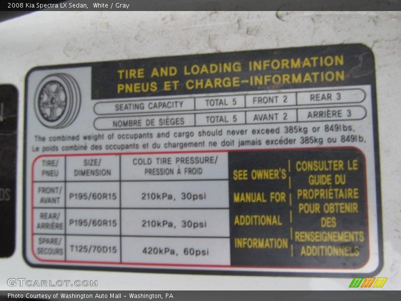 White / Gray 2008 Kia Spectra LX Sedan
