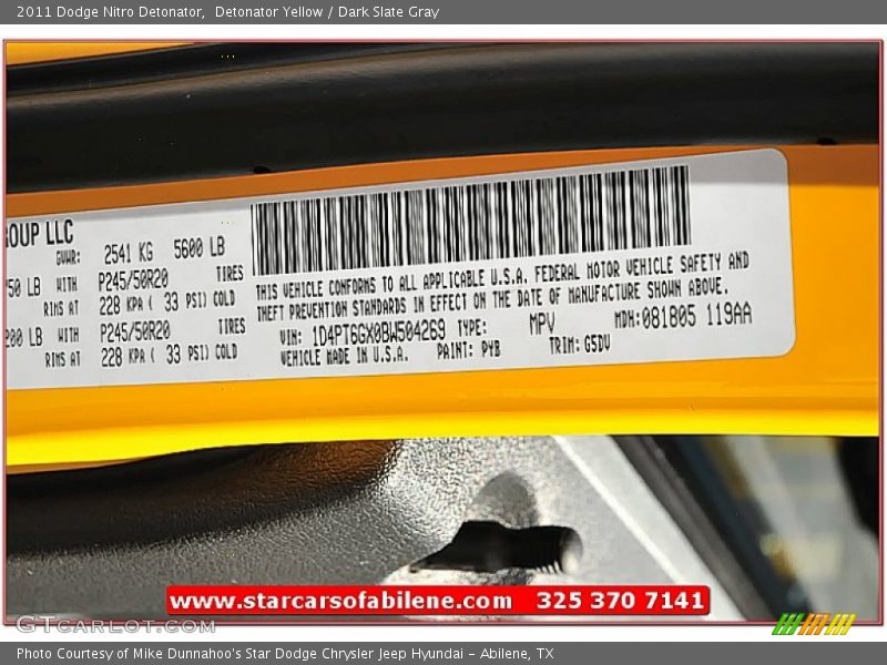 Detonator Yellow / Dark Slate Gray 2011 Dodge Nitro Detonator