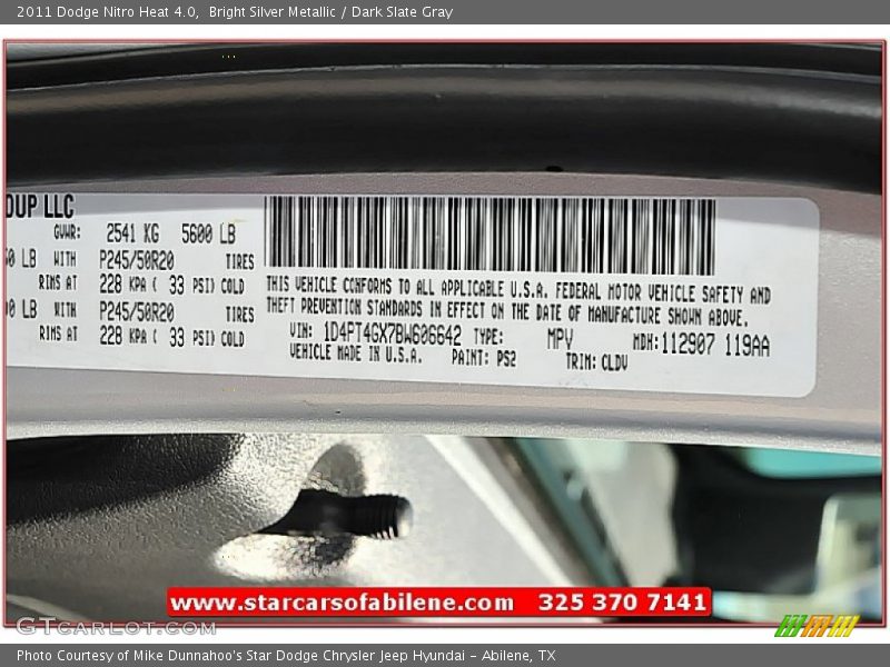 Bright Silver Metallic / Dark Slate Gray 2011 Dodge Nitro Heat 4.0