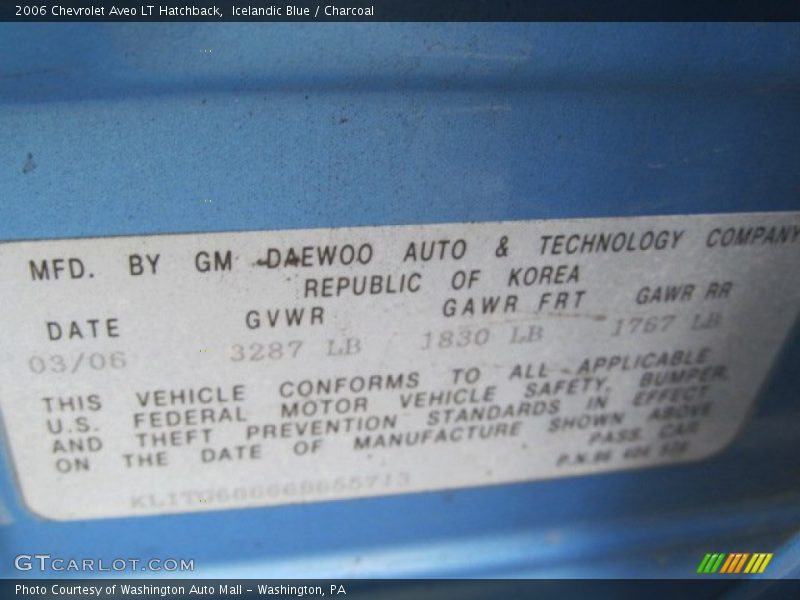 Icelandic Blue / Charcoal 2006 Chevrolet Aveo LT Hatchback