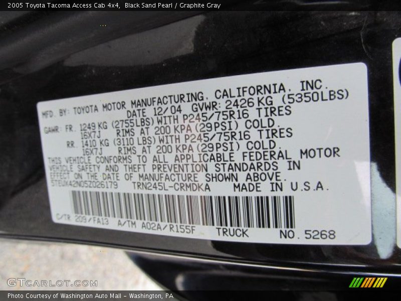 Black Sand Pearl / Graphite Gray 2005 Toyota Tacoma Access Cab 4x4