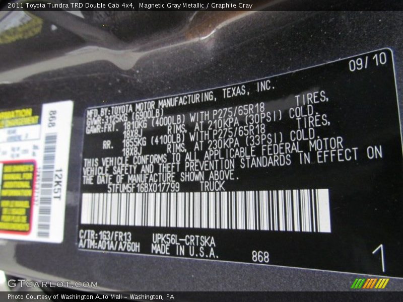 Magnetic Gray Metallic / Graphite Gray 2011 Toyota Tundra TRD Double Cab 4x4