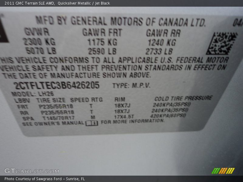 Quicksilver Metallic / Jet Black 2011 GMC Terrain SLE AWD