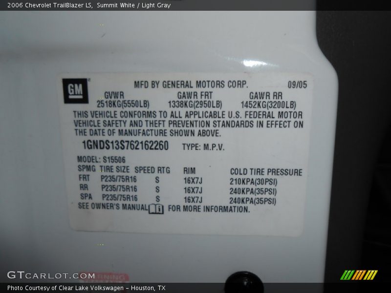 Summit White / Light Gray 2006 Chevrolet TrailBlazer LS
