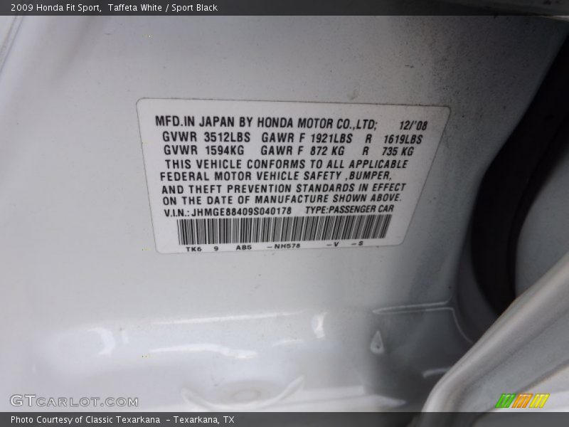 Taffeta White / Sport Black 2009 Honda Fit Sport