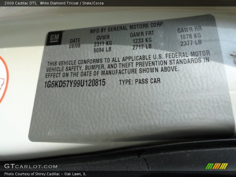 White Diamond Tricoat / Shale/Cocoa 2009 Cadillac DTS