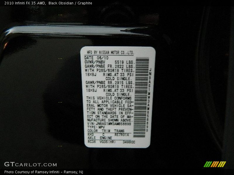 Black Obsidian / Graphite 2010 Infiniti FX 35 AWD
