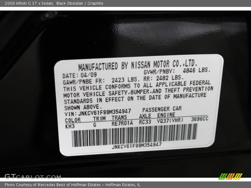 Black Obsidian / Graphite 2009 Infiniti G 37 x Sedan
