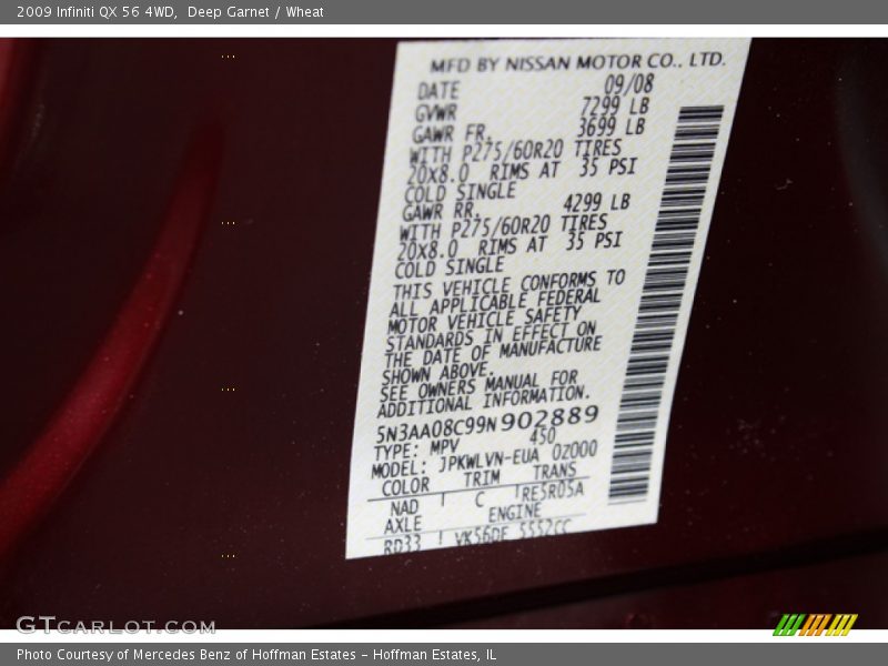 Deep Garnet / Wheat 2009 Infiniti QX 56 4WD
